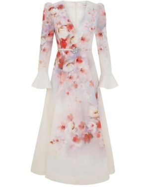 Zimmermann Crush Frill Sleeved Midi Dress - Pink