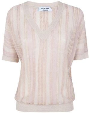 Blugirl Blumarine Striped V-Neck Sweater - Pink