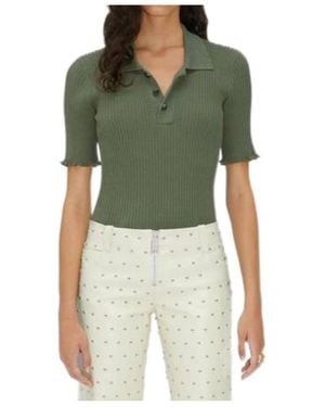 Bottega Veneta Ribbed-Knit Polo Top - Green