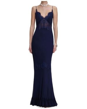 Self-Portrait Lace Georgette Maxi Dress - Blue