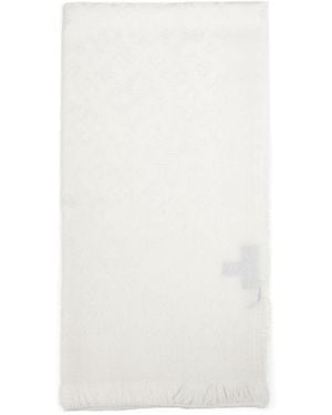 Tagliatore Jacquard Logo Fringed Scarf - White