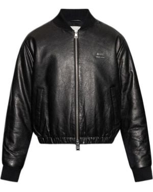 Ami Paris Logo-Plaque Zipped Leather Jacket - Black