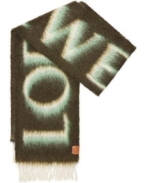 Loewe Logo Intarsia Fringed Scarf - Green