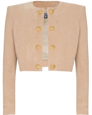 Balmain Button Detailed Cropped Jacket - Natural