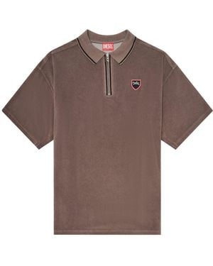 DIESEL Chenille Polo Shirt With Shield Patch - Brown