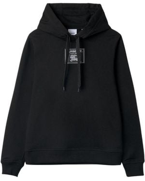 Burberry Logo Patch Drawstring Hoodie - Black