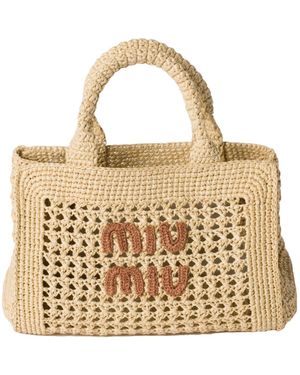 Miu Miu Raffia-Effect Woven Handbag - Natural