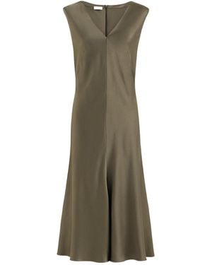Brunello Cucinelli Satin Cady Flared Dress With Monili - Green