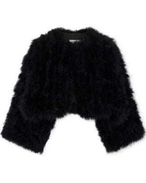 Yves Salomon Cropped Feather-Trimmed Satin Cape - Black