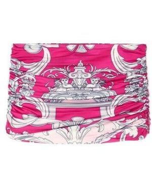 Versace Graphic Printed Ruched Mini Skirt - Pink