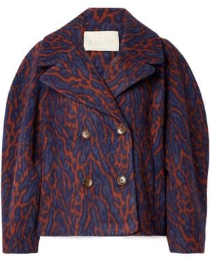 Ulla Johnson Dorothea Double-Breasted Leopard Print Jacquard Coat - Purple