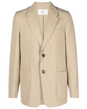 Ami Paris Single-Breasted Blazer - Natural