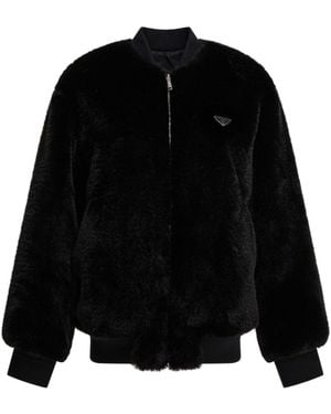 Prada Logo Plaque Reversible Bomber Jacket - Black