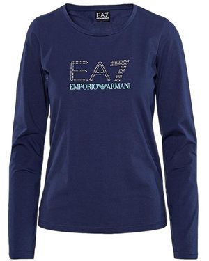 EA7 T-Shirt With Round Neck And Long Sleeves - Blue