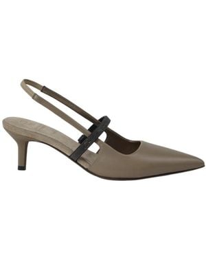 Brunello Cucinelli Leather Slingback Pumps - Gray
