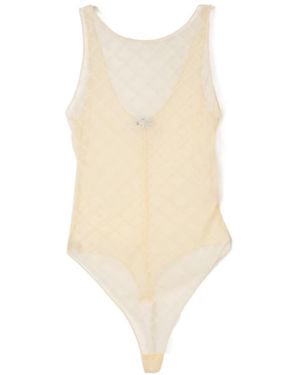 Elisabetta Franchi Crewneck Sheer Bodysuit - Natural