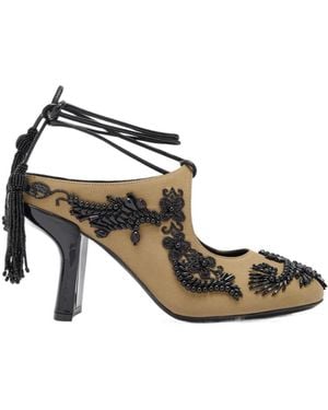 Dries Van Noten Beaded Woven Wedge Pumps - Metallic