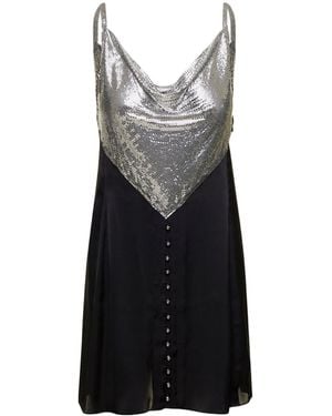 Rabanne Chainmail Paneled Cowl-Neck Mini Dress - Black