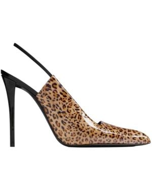 Saint Laurent Raven Slingback Leopard-Print Pumps - Metallic