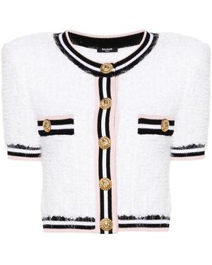 Balmain Maze-Monogram Bouclé Cardigan - White