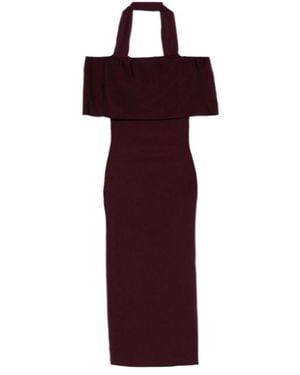 Roland Mouret Scarf Detailed Off-The-Shoulder Knit Dress - Purple