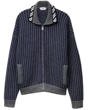 Versace Intarsia Wool Knit Zip Cardigan - Blue