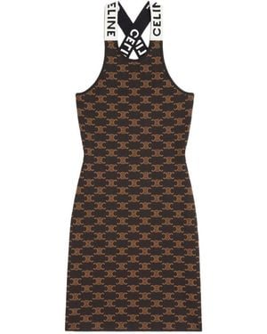 CELINE｜DRESSES (TRIOMPHE MINI DRESS (2X26N759Y 07JD)) MINI TRIOMPHE DRESS IN WOOL JERSEY - DARK NAVY / CREAM | CELINE