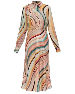 Paul Smith Ps Paul Smith Long Sleeve Stripe Pattern Dress - White