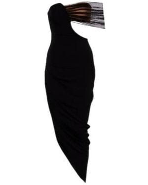 Nensi Dojaka Asymmetric Tulle-Trimmed Cocktail Dress - Black