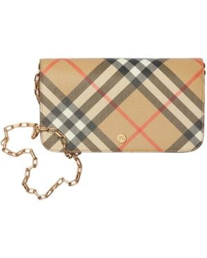 Burberry Checked Folded-Top Chain Strap Wallet - White