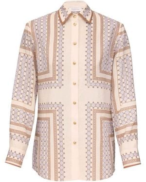 Zimmermann Geometric-Print Silk Shirt - Pink