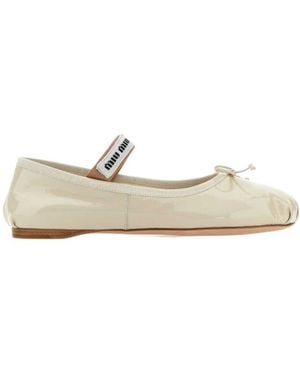 Miu Miu Bow Tie Ballet Shoes - Natural