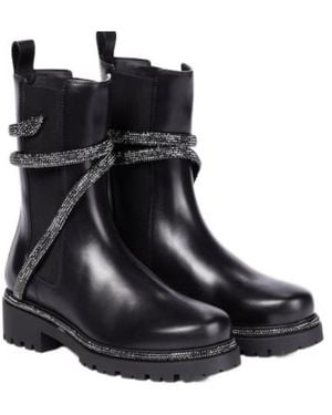 Rene Caovilla Cleo Embellished Leather Chelsea Boots - Black