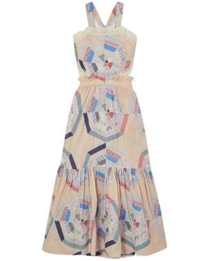 Sea Crochet Trim Patchwork Dress - White
