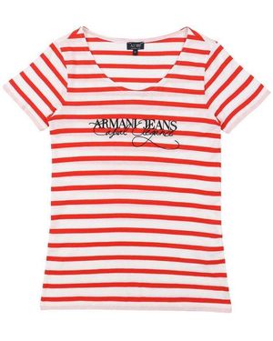 Armani Jeans Round Neck Striped T-Shirt - Red