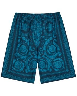 Versace Printed Silk Shorts - Blue