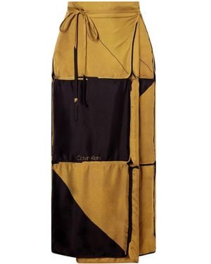 Calvin Klein Hallie Patchwork Silk-Twill Wrap Midi Skirt - Brown