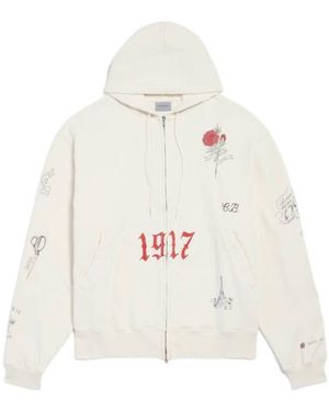 Balenciaga Tattoo Oversized Zip-Up Hoodie - White
