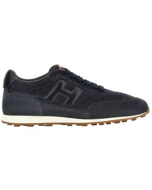 Hogan Logo Patch Lace-Up Trainers - Blue