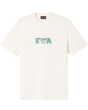 Emporio Armani Heavy Jersey T-Shirt With Metal Logo Embroidery - White