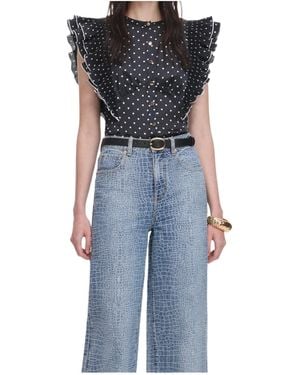 Self-Portrait Ruffled Polka-Dot Top - Blue