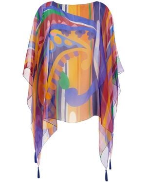 Etro All-Over Print Boat Neck Cape - Blue