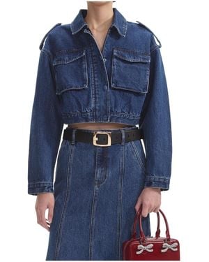 Self-Portrait Cropped Denim Jacket - Blue