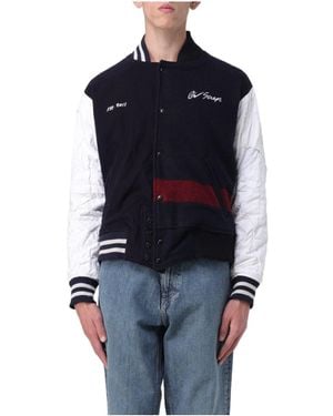 Greg Lauren Slogan-Embroidered Bomber Jacket - Blue