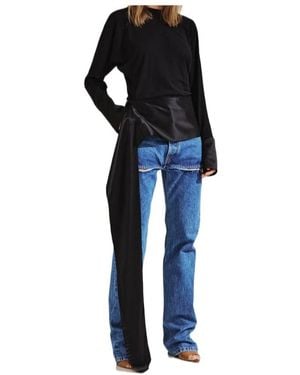 DARKPARK Satin-Trim Long-Sleeve Blouse - Blue
