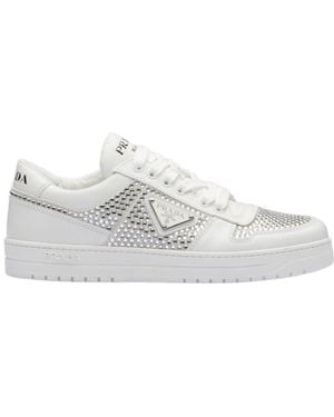 Prada Crystal Leather Trainers - White