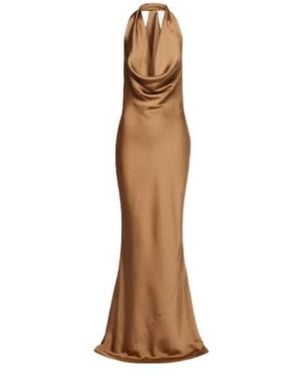 Norma Kamali Halterneck Satin Gown - Brown