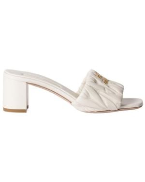 Miu Miu Matelassé Nappa Leather Slides - White