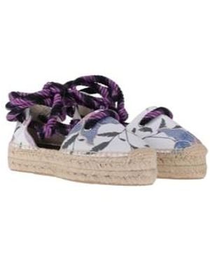 Isabel Marant Canvas Floral Ankle Strap Wedge Sandals - Blue
