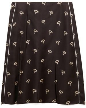 Marni Silk Twill Midi Skirt With Floral Print - Black